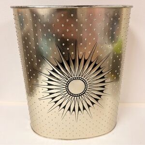 Vintage Sunburst Dotted Gold Metal Waste Bin Trash Can Atomic Harvell Boho MCM